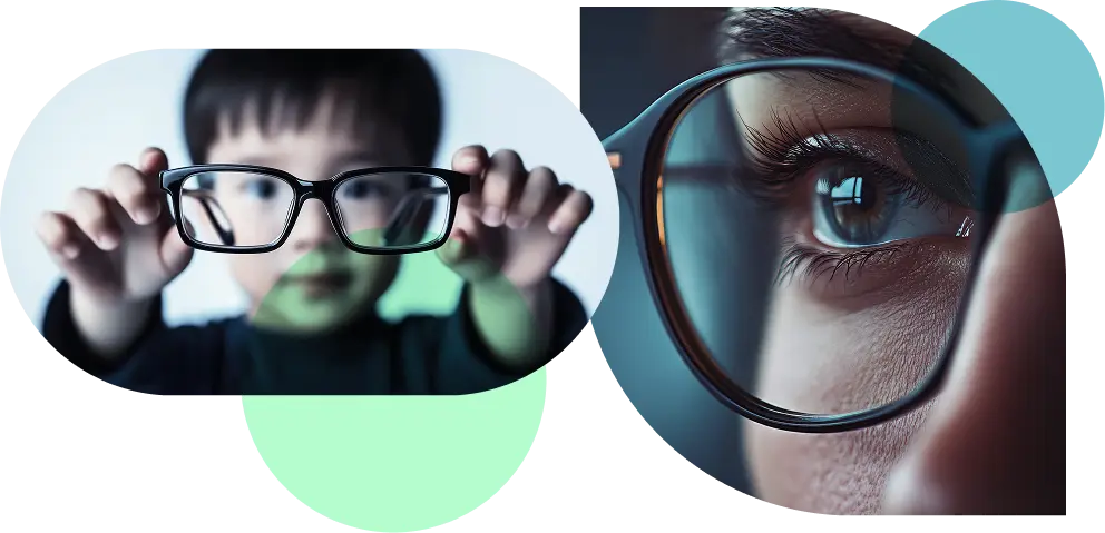 collection of images including boy holding glasses